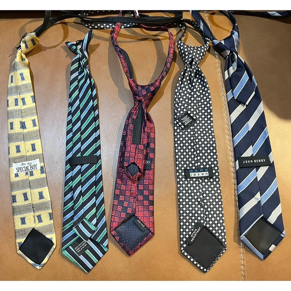 Boys Pre-Tied Ties Lot of 5 Clip On Adjustable Strap Dress Church School Wedding